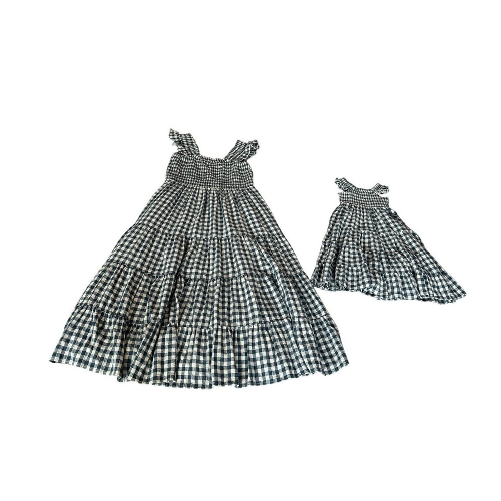 Ivy City Co Mommy and Me Matching Maxi Dress Set Navy Gingham Ruffle SZ L 4-5Y